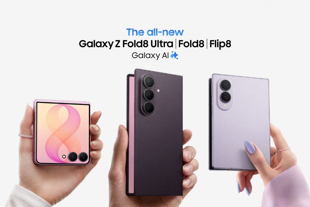 The Galaxy Z Fold 8, Galaxy Z Fold 8 Ultra, and Galaxy Z Flip 8 shown together after Galaxy Unpacked 2026