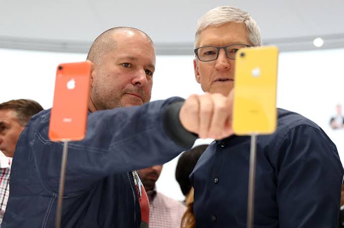 Former Apple design chief Jony Ive and Apple CEO Tim Cook, whose companies are now rivals after OpenAI acquired Ive's io Products