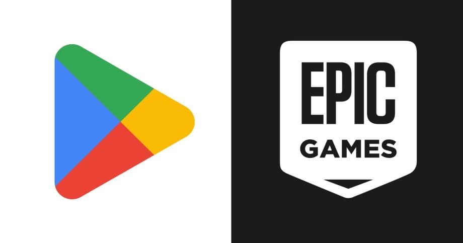 The Google Play and Epic Games logos side by side, representing the Epic v. Google antitrust case