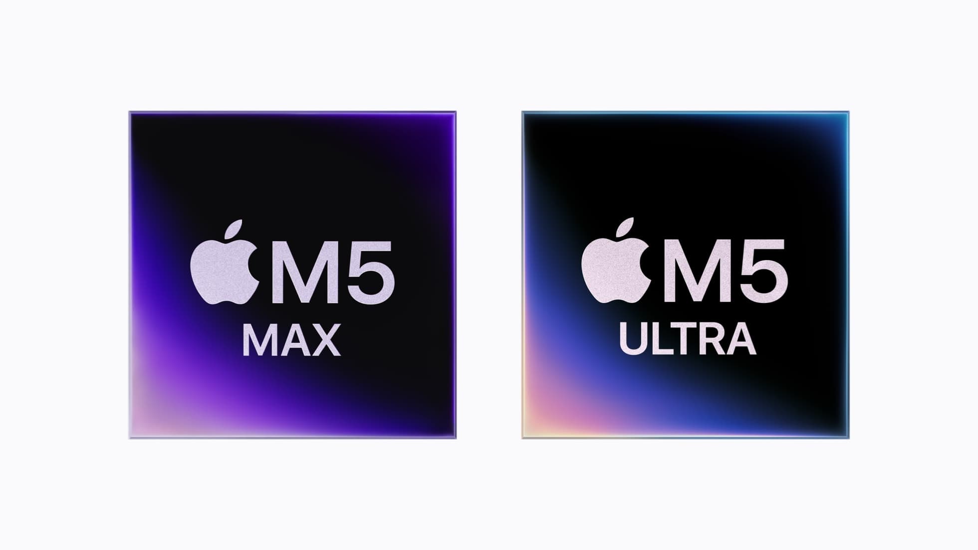 Apple M5 Max and M5 Ultra chip logos on a white background